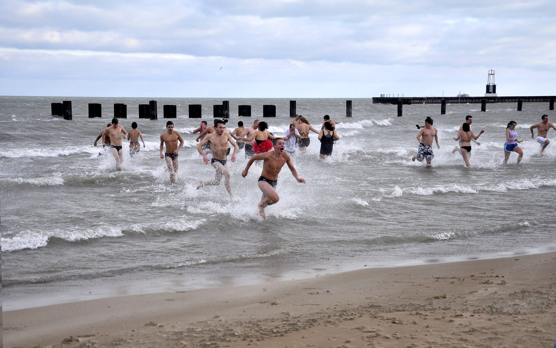 Polar Bear plunge at North Avenue beach in Chicago.